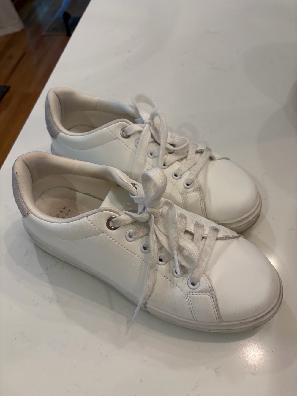 Kids White Lace-Up Sneakers